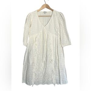 Sundace Eyelet Casual V-Neck Cream Dress